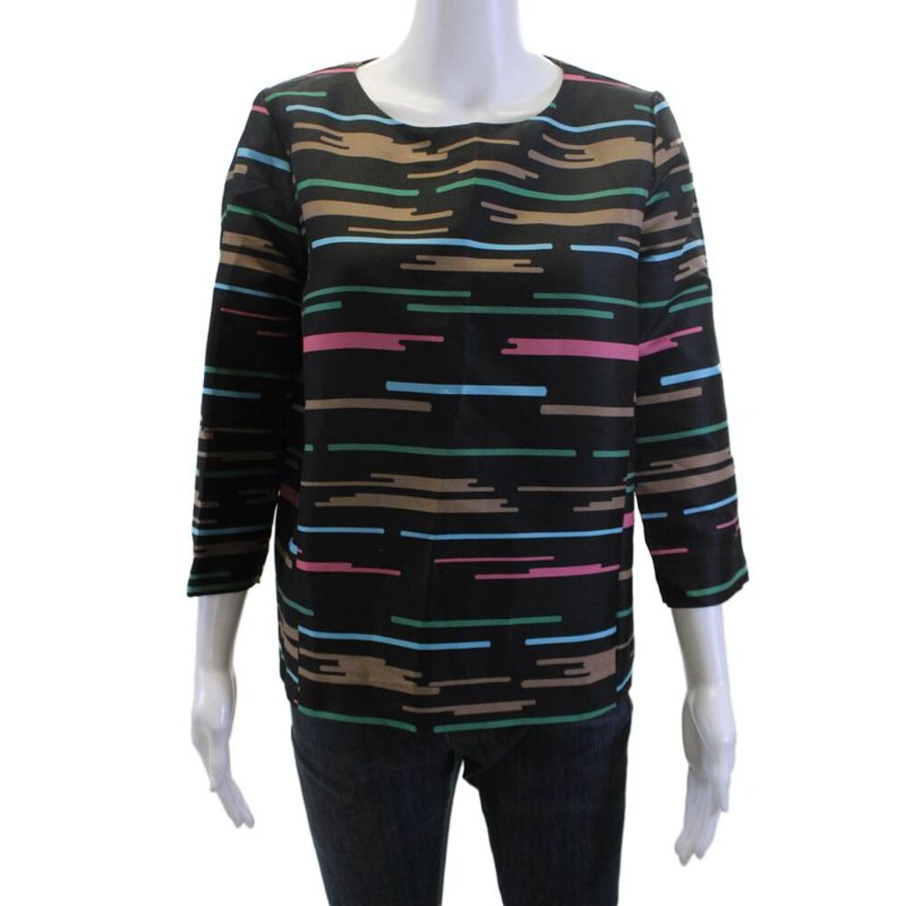 Essentiel Women Black Graphic Basic Blouse 3/4 Sleeve Button Size 38